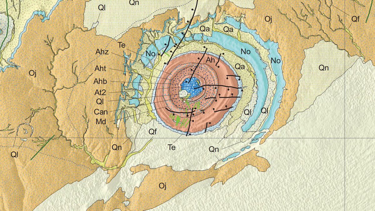 BrightInsight6's tweet photo. USGS Geologic Map of Richat Structure

Confirms entire region surrounding Eye of Sahara was BLASTED by the Ocean

Textbook fluvial/flood Striations & ENORMOUS “Current Ripples” envelop the encompassing BEDROCK

AND, the Richat held Water

ATLANTIS hiding in plain sight 🌀🌍

What you see are Not sand dunes or formations caused by wind…

A Cataclysmic force of water bulldozed across the Sahara in some unknown event, *tens of millions of years* more recently than Scientifically known