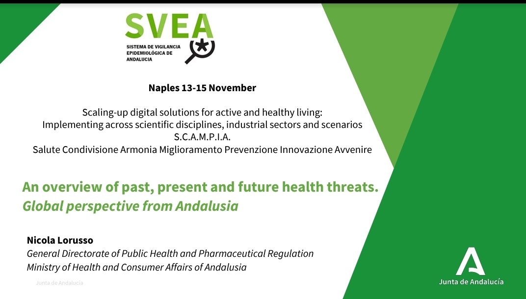 Un placer compartir la visión de #saludpública ante las amenazas para la salud del pasado, presente y futuro en el congreso Scaling-up digital solutions for active and healthy living celebrado en <a href="/UninaIT/">Unina Federico II</a> de Nápoles que ha contado con la participación de <a href="/saludand/">Consejería de Sanidad, Presidencia y Emergencias</a>