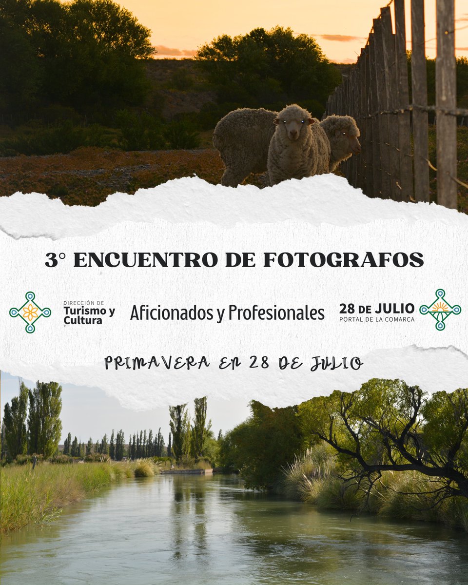3° Encuentro de Fotógrafos
"Primavera en 28 de Julio"
Sábado 18 de noviembre a las 14 hs, con punto de encuentro frente al municipio.
Inscribite en el siguiente link:
forms.gle/sEz3AqiM2JuQAR…
Para más información mandanos un WhatsApp al 2805038798.