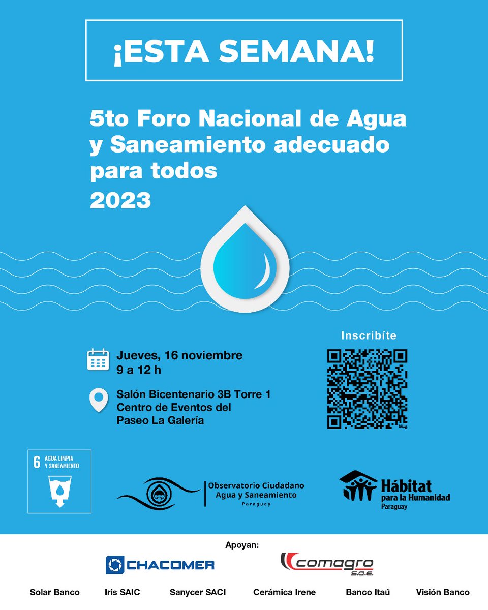 habitatpy's tweet image. ¡ESTA SEMANA! 5° Foro de Agua, Saneamiento e Higiene💦🙌🏼
Esta quinta edición reunirá a diversos actores, incluyendo el sector público, cooperantes, sociedad civil, expertos académicos y líderes comunitarios,