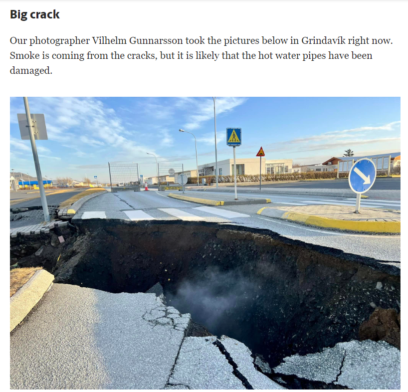 volcaholic1's tweet image. "Smoke (or steam) is coming from the cracks, but it is likely that the hot water pipes have been damaged"

I've read that there is no hot water in #Grindavic, only cold....