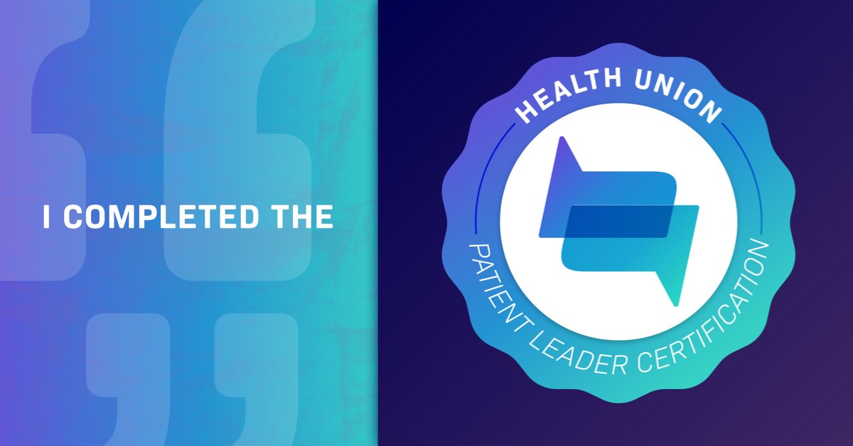I did it! 
I’m now a certified #PatientLeader 
in the @HealthUnion 
Patient Leader Certification! 
on @SocialHealthNetwork #PatientLeaderCertification