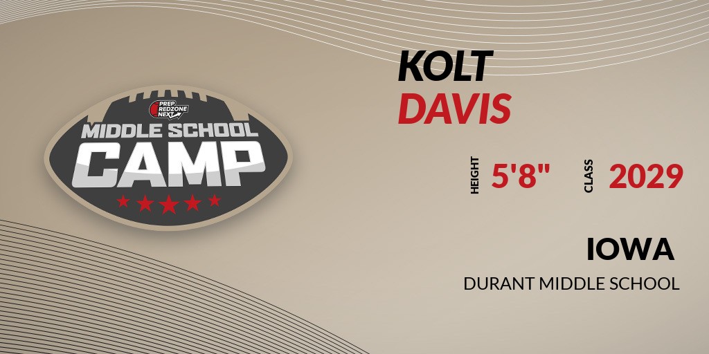 Prep Redzone 𝙉𝙀𝙓𝙏 🏈 (@prepredzonenext) on Twitter photo Welcome Class of 2029 Kolt Davis (<a href="/Koltdavis5/">Kolt Davis</a>) of Durant Middle School to the <a href="/PrepRedzoneNext/">Prep Redzone 𝙉𝙀𝙓𝙏 🏈</a> Showcase on Jan 6th @ Canlan Sports.
🔥🏈 #PRZNextMiddleSchoolCamp 🏈🔥
Register NOW! 👇 events.prepredzone.com/e/951/register… Welcome Class of 2029 Kolt Davis (<a href="/Koltdavis5/">Kolt Davis</a>) of Durant Middle School to the <a href="/PrepRedzoneNext/">Prep Redzone 𝙉𝙀𝙓𝙏 🏈</a> Showcase on Jan 6th @ Canlan Sports.
🔥🏈 #PRZNextMiddleSchoolCamp 🏈🔥
Register NOW! 👇 events.prepredzone.com/e/951/register…