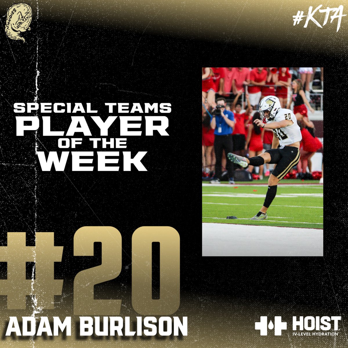 PLAYERS OF THE WEEK ➖ BI-DISTRICT

⬜️Offensive POTW - <a href="/will_flaming15/">Will Flaming</a>

⬜️Defensive POTW - Zy Aokuso

⬜️Special Teams POTW - <a href="/Adamburlison10/">Adam</a>

#KTA | #WeAreTheStorm