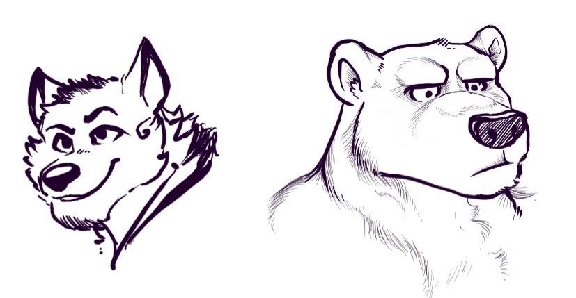 Just doodles while waiting on food. The usual suspects of a Swirlmutt and @Kota_IceBear