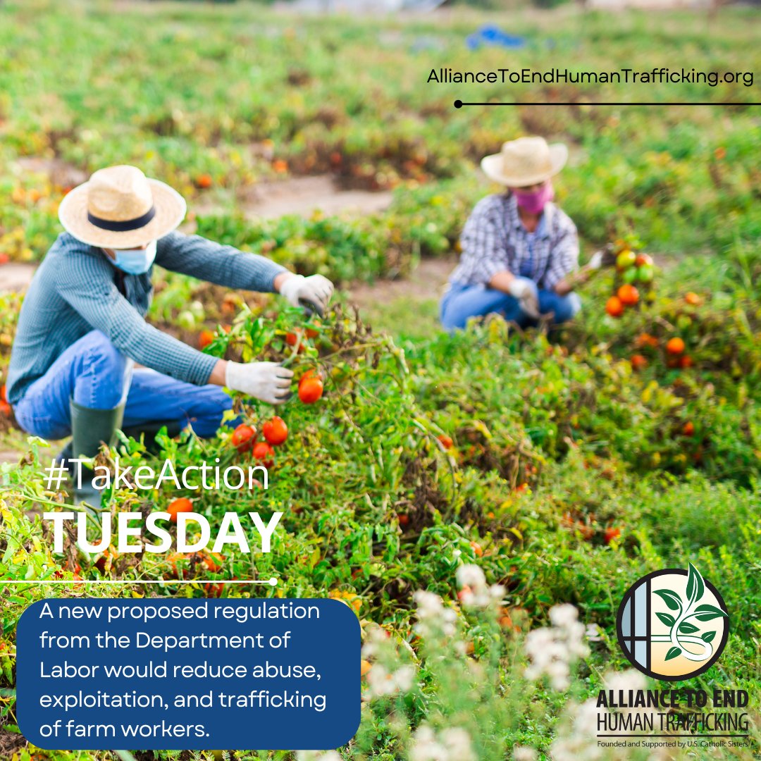 Take Action TODAY by commenting on a new proposed regulation from the Department of Labor that would reduce abuse, exploitation, and trafficking of temporary/seasonal workers (including farm workers): bit.ly/40xUHvz. #TakeActionTuesday #EndHumanTrafficking