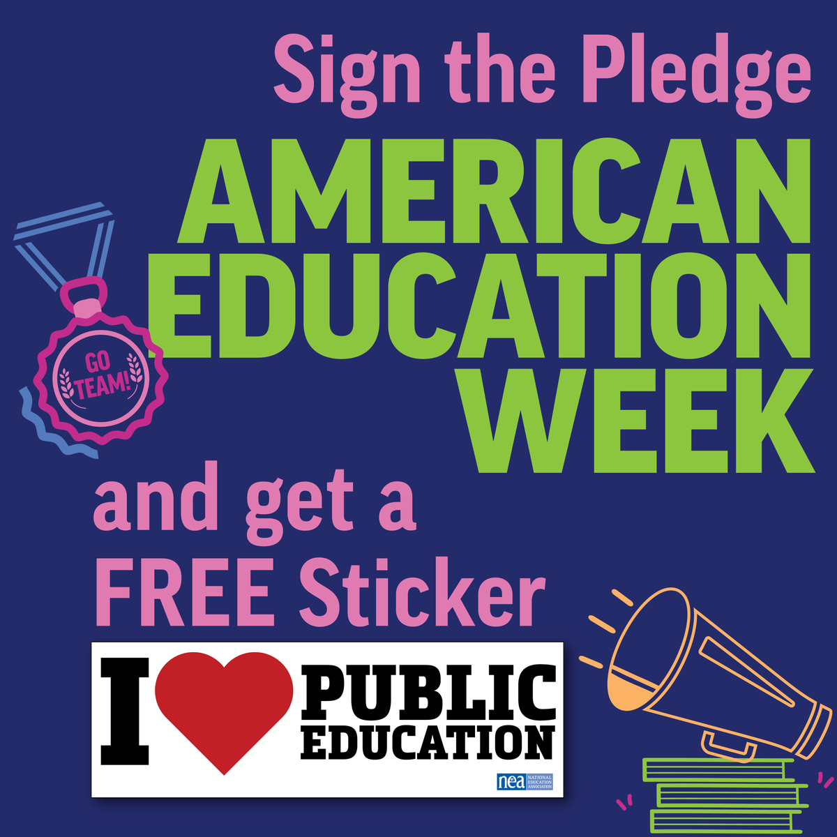 Whether you’re a parent, student, or a member of our community, it takes all of us to make sure our public schools and educators have what they need to succeed. Sign our #AEW2023 pledge and get an 'I ❤️ Public Education' bumper sticker to show your pride: bit.ly/3shA4ag