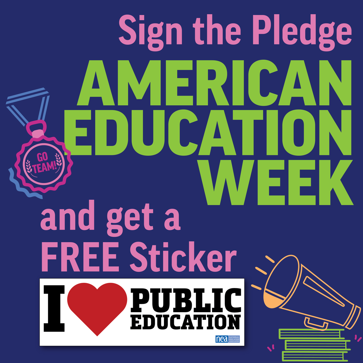 Whether you’re a parent, student, or a member of our community, it takes all of us to make sure our public schools and educators have what they need to succeed. Sign our #AEW2023 pledge and get an "I ❤️ Public Education" bumper sticker to show your pride: bit.ly/3shA4ag