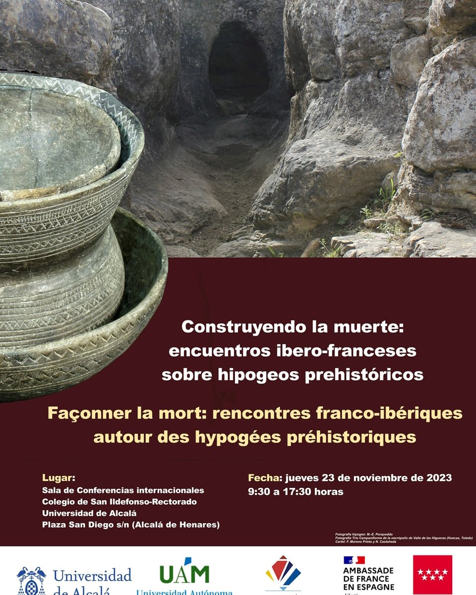 MAP_UAM's tweet photo. El próximo 23 de noviembre se celebrarán las jornadas Ibero-francesas sobre hipogeos prehistóricos "construyendo la muerte" e, coorganizadas por Nuria Castañeda, profesora de #nuestromaster, Marie Élise Porqueddu (Casa de Velázquez), Primitiva Bueno y Rosa Barroso (UAH) https://t.co/rdcKgHHoF9