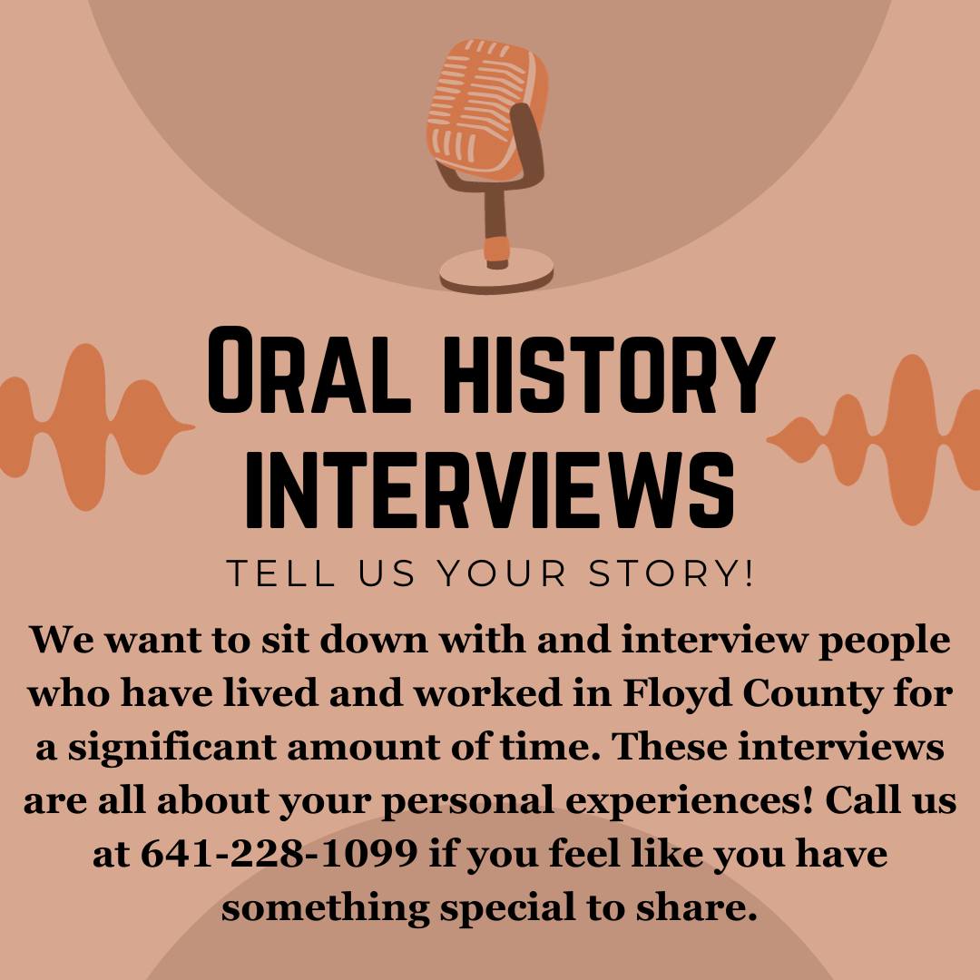 The @FchsFloyd is seeking local citizens to interview to help collect the history of our area. What a great opportunity to get involved in preserving the history of Floyd County, Iowa! #IowaHistory #CharlesCityIA