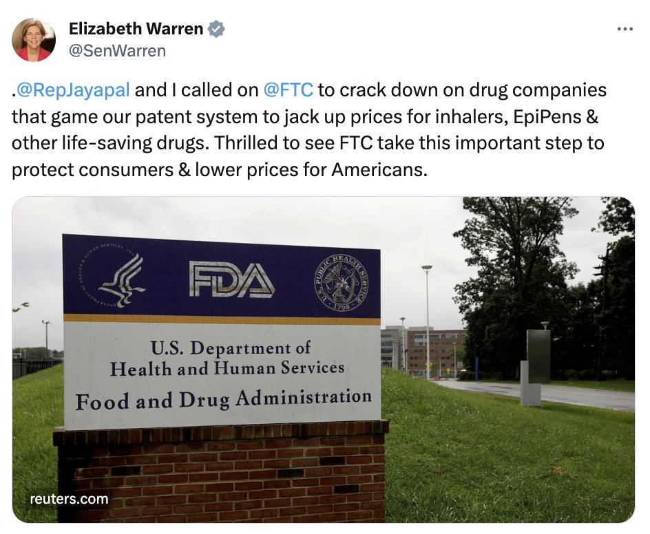 .@IMAKglobal & @econliberties explained exactly how pharma leverages sham Orange Book patent listings in our May report. Then we explained what needs to be done about it. Since then we’ve seen @SenWarren & @RepJayapal call out the problem and now we’re seeing @FTC take action.