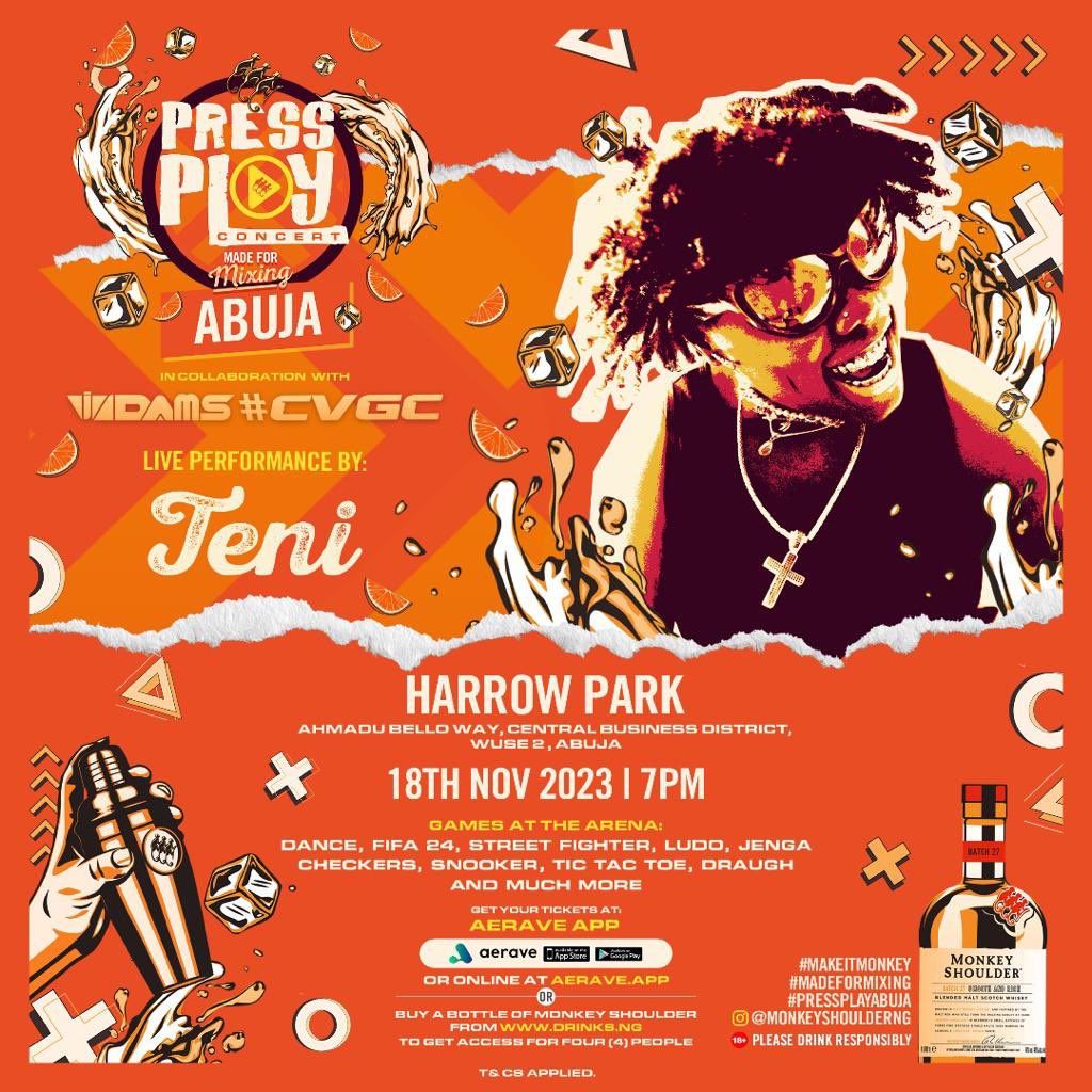 abujastreets's tweet photo. This weekend!! Get ready!!! ๐คธ๐ฝ๐บ
PRESS PLAY CONCERT" Participate in FIFA competition for a chance to win a jaw-dropping N1,000,000! and showcase your dance moves to take home N500,000!๐๐ฎ
#PressPlayAbuja #MadeForMixing #ShakeYourMonkey #MakeltMonkey #abujaevents #PartyVibes
Tickets ๐ซ https://t.co/28ikgXvTpv