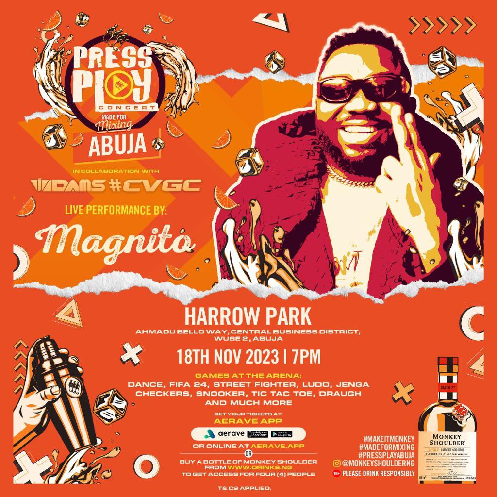 abujastreets's tweet photo. This weekend!! Get ready!!! ๐คธ๐ฝ๐บ
PRESS PLAY CONCERT" Participate in FIFA competition for a chance to win a jaw-dropping N1,000,000! and showcase your dance moves to take home N500,000!๐๐ฎ
#PressPlayAbuja #MadeForMixing #ShakeYourMonkey #MakeltMonkey #abujaevents #PartyVibes
Tickets ๐ซ https://t.co/28ikgXvTpv