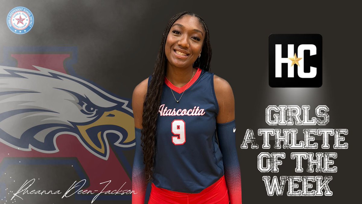 Joshua Koch_Humble ISD (@jokoch09) on Twitter photo ๐จ Athlete of the Week๐จ
Atascocita senior MH Rheanna Deen-Jackson ๐ was named the <a href="/HoustonChronHS/">Houston Chronicle High School Sports</a> Girls Athlete of the Week last week after helping the Eagles to a pair of playoff victories!! She had 23 kills and 12 blocks vs Clear Creek and Pasadena. ๐จ Athlete of the Week๐จ
Atascocita senior MH Rheanna Deen-Jackson ๐ was named the <a href="/HoustonChronHS/">Houston Chronicle High School Sports</a> Girls Athlete of the Week last week after helping the Eagles to a pair of playoff victories!! She had 23 kills and 12 blocks vs Clear Creek and Pasadena.
