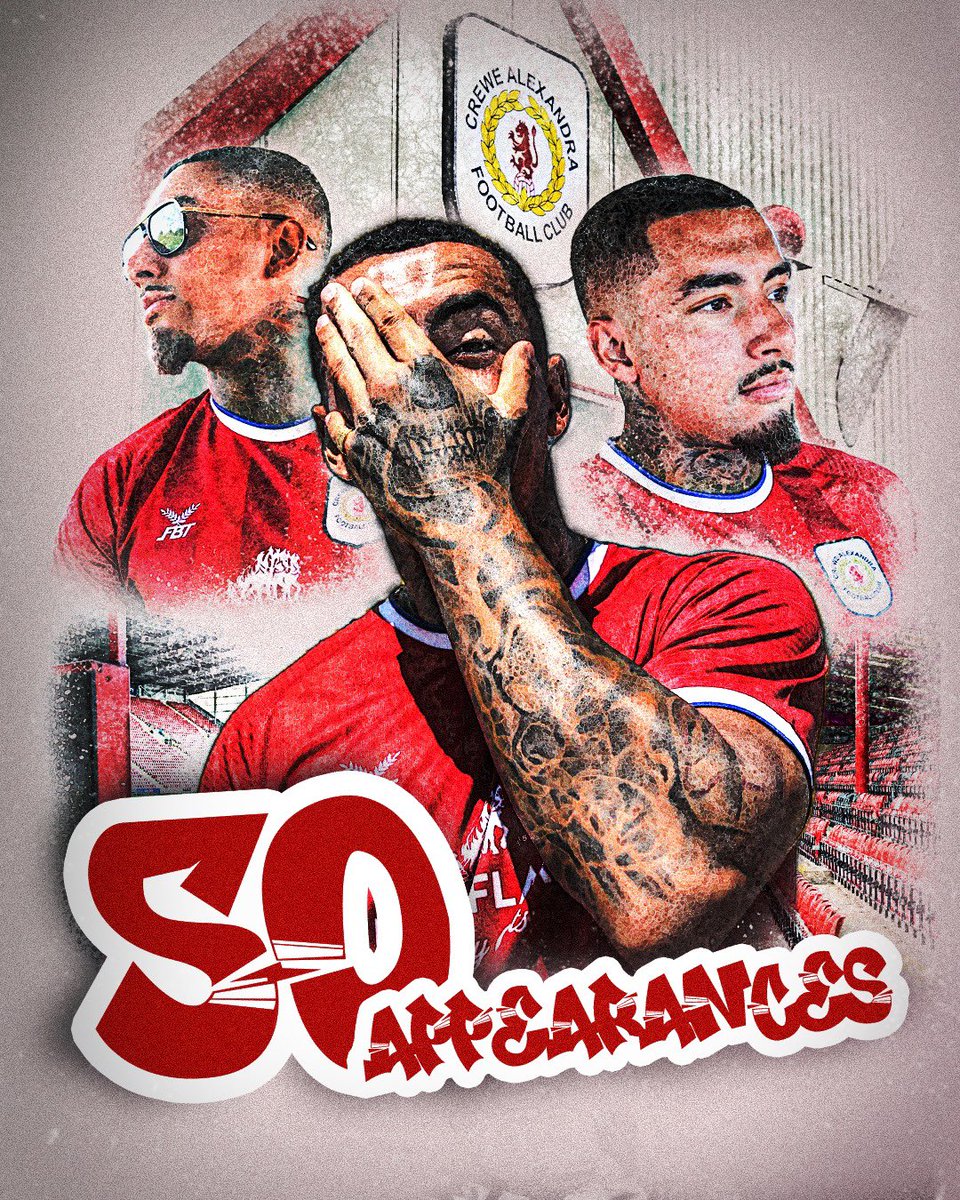 crewealexfc's tweet image. 5️⃣0️⃣ appearances now in Red and White for @CBR__9 💫

#CreweAlex