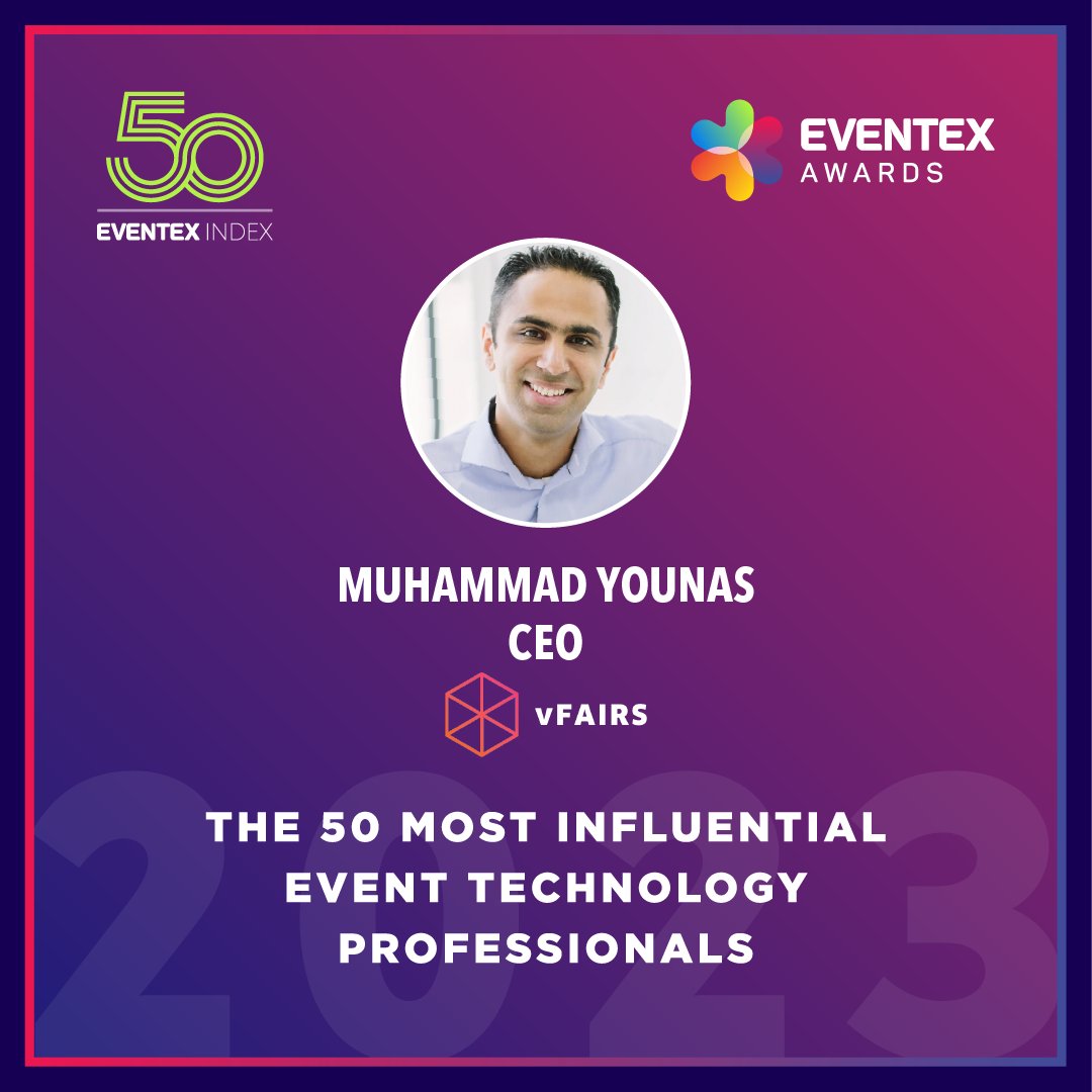 vfairs's tweet image. We are proud to share that our CEO, Muhammad Younas, has been recognized as one of the top 50 Most Influential Event Technology Professionals in the Events Industry by Eventex.

#vFairs #EventTechnology #Eventex #EventTech #EventProfs #EventPlanners