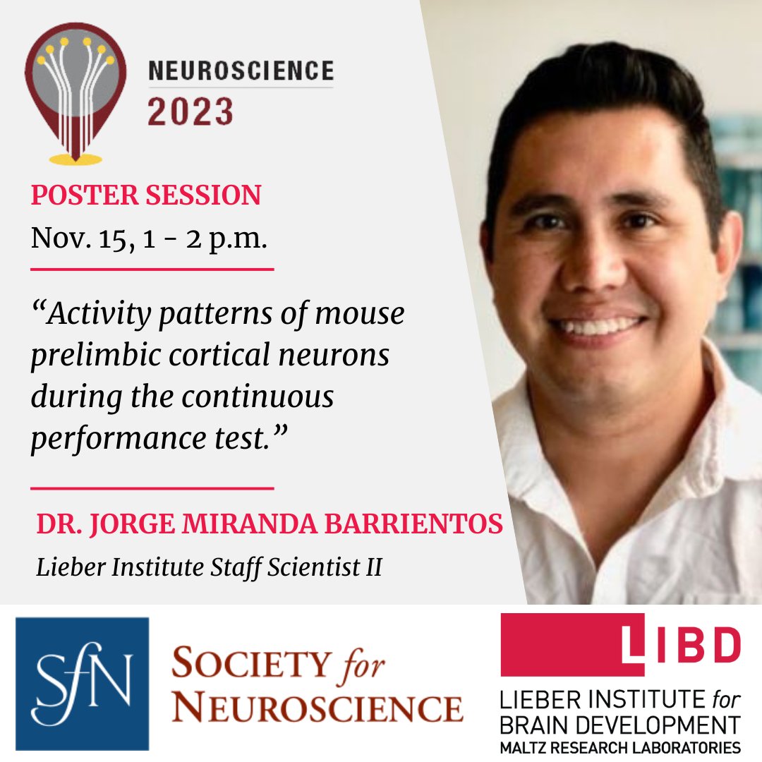 Happy #SfN23! Catch Jorge Miranda Barrientos and his poster PSTR563.13 "Activity patterns of mouse prelimbic cortical neurons during the continuous performance test" on Wednesday afternoon! Plus, stop by our booth for fun giveaways.