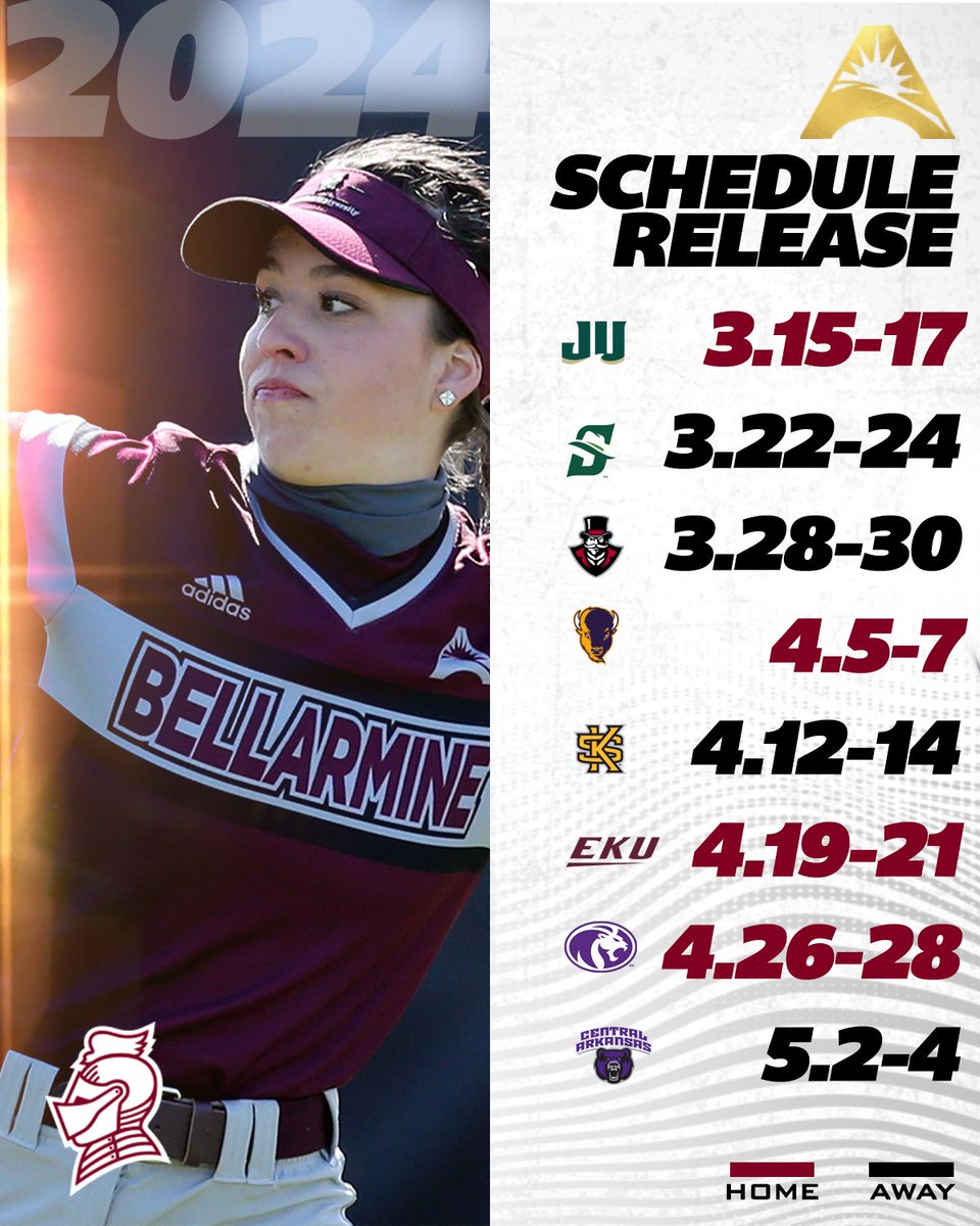 ASUN Softball๐ฅ (@asunsoftball) on Twitter photo ๐ฎ๐ฌ๐ฎ๐ฐ #๐๐ฆ๐จ๐ก๐ฆ๐ ๐๐ผ๐ป๐ณ๐ฒ๐ฟ๐ฒ๐ป๐ฐ๐ฒ ๐ฆ๐ฐ๐ต๐ฒ๐ฑ๐๐น๐ฒ - <a href="/BUKnightsSB/">Bellarmine Softball</a>
๐| asunsports.org/news/2023/11/1โฆ
#ASUNBuilt | #SwordsUpBU ๐ฎ๐ฌ๐ฎ๐ฐ #๐๐ฆ๐จ๐ก๐ฆ๐ ๐๐ผ๐ป๐ณ๐ฒ๐ฟ๐ฒ๐ป๐ฐ๐ฒ ๐ฆ๐ฐ๐ต๐ฒ๐ฑ๐๐น๐ฒ - <a href="/BUKnightsSB/">Bellarmine Softball</a>
๐| asunsports.org/news/2023/11/1โฆ
#ASUNBuilt | #SwordsUpBU