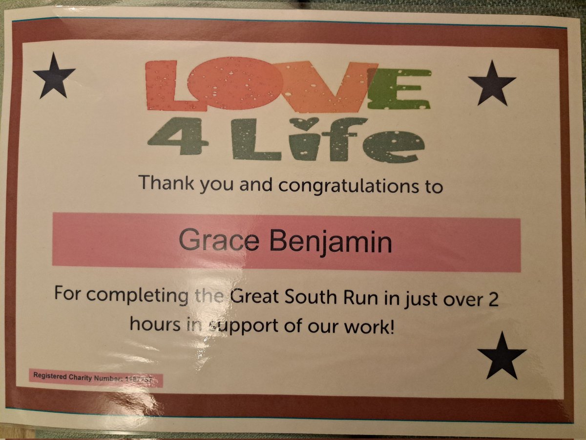 GraceBenjamin91's tweet photo. Look what I got today!

 @FitzRoyUk @Great_Run

#certificate #love4life #fitzroy #greatsouthrun #congratulations https://t.co/wlSy7Ya1qu