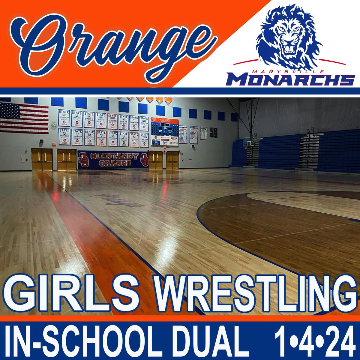 OOHSgirlswrest's tweet photo. Excited to announce a pep rally dual meet with crosstown rivals, Marysville HS. Over the last four years, Orange and Marysville have scrapped many times…this one will help benefit a local women’s shelter. Can’t wait to see everyone on January 4th! #FightForOhio https://t.co/Kib4Ya0ss1