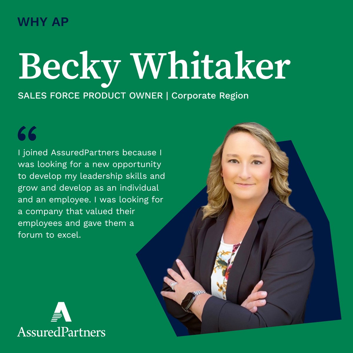 At AssuredPartners, we know that our people are our most valuable resource. That’s why we’re always on the hunt for talent like @BeckyWhitaker. Are you looking for an opportunity to grow with an organization that values you? 

bit.ly/3FQZVZW