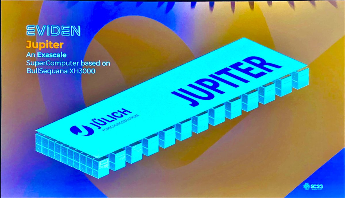 Tomtherhymer's tweet image. Eric Eppe from @Eviden_Compute explaining innovative and fascinating features of the upcoming European Exascale AI-Supercomputer JUPITER at @SC23 @Atos 
@ParTec_AG @fzj_jsc @fz_juelich @EuroHPC_JU @gcs_hpc @nvidia