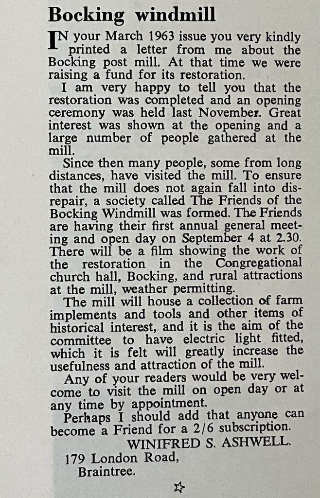 bockingmill's tweet photo. Interesting article from Essex Countryside magazine, November, 1965.  

So it appears that the friends of the Mill formed 60 years ago. https://t.co/vzPyJM6LsW