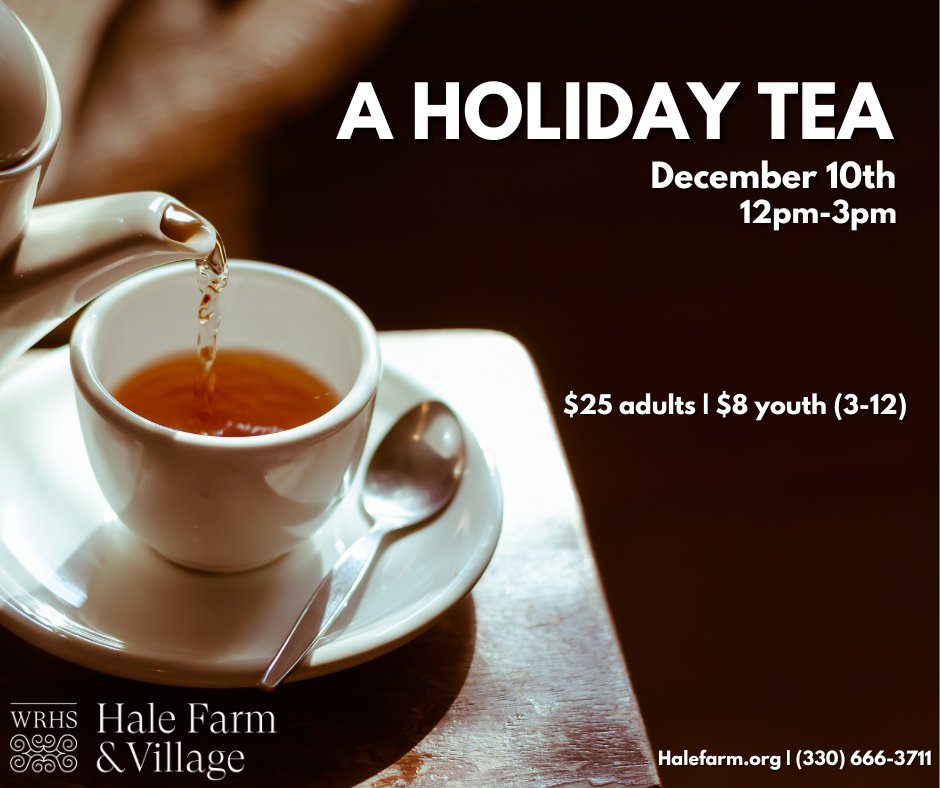 A Holiday Tea
December 10th | 12pm-3pm

Gather with your friends and family for a time of celebration and fellowship over tea and tastings. Enjoy appetizers and desserts as we bask in the holiday season!

Tickets:
330tix.com/events/a-holid…