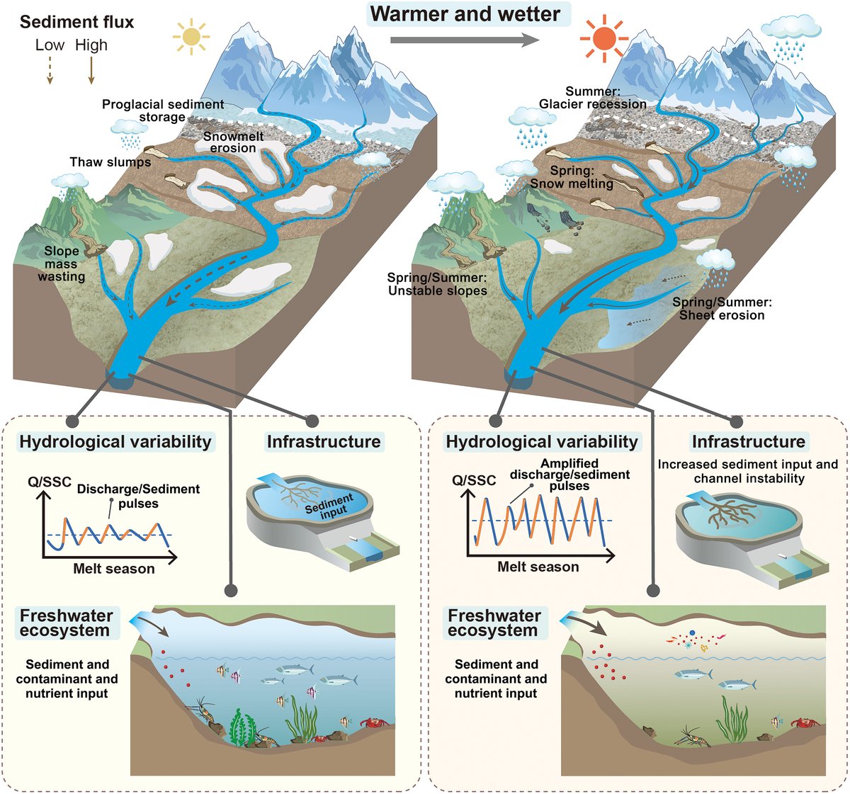 Science Advances (@scienceadvances) on Twitter photo A new study finds that intensified glacier melt due to #ClimateChange increases the fluctuation of sediment levels in downstream rivers, stressing #FreshwaterEcosystems and their nearby communities. scim.ag/4Oc A new study finds that intensified glacier melt due to #ClimateChange increases the fluctuation of sediment levels in downstream rivers, stressing #FreshwaterEcosystems and their nearby communities. scim.ag/4Oc