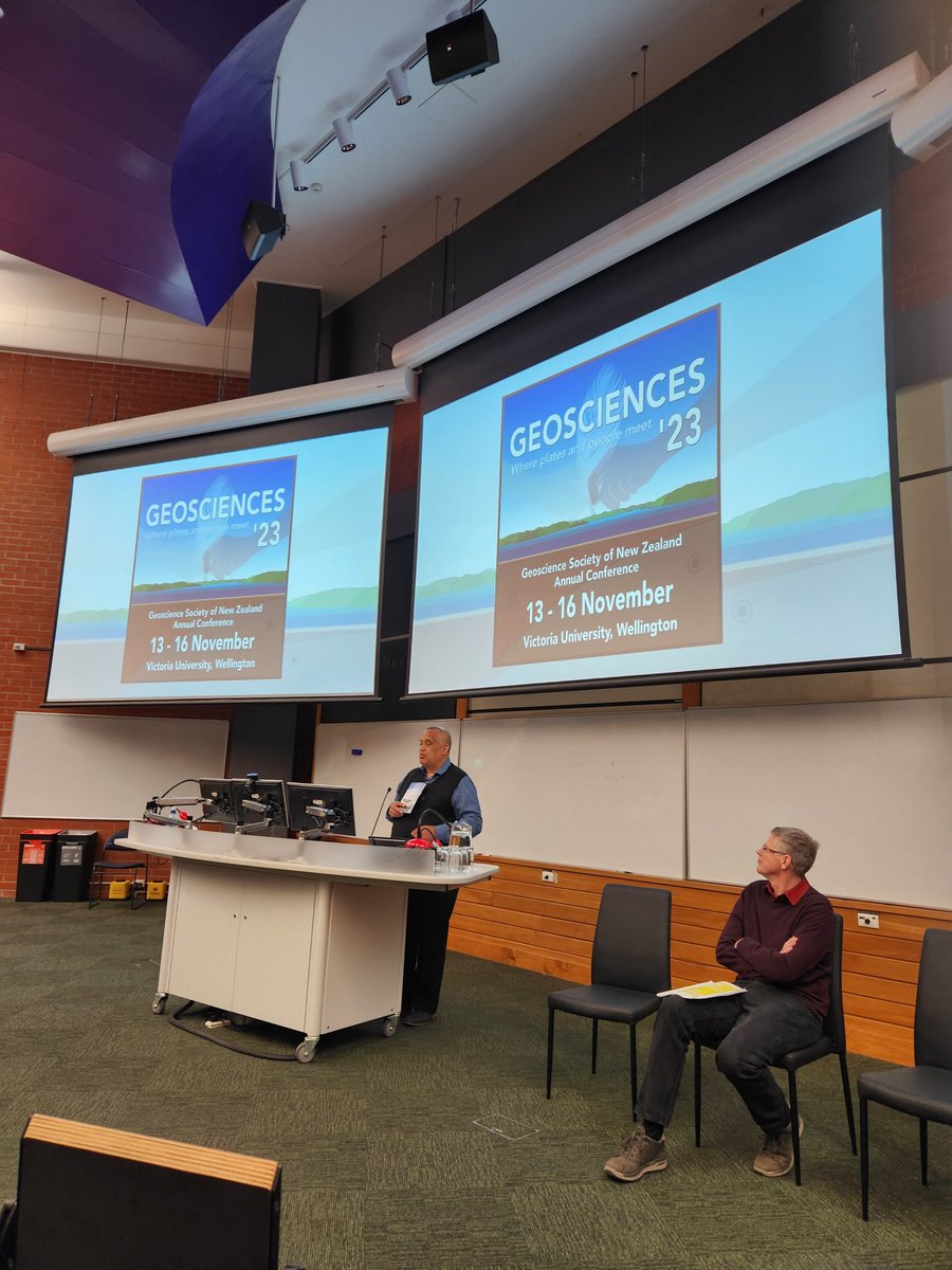GeoscienceNZ's tweet image. Geosciences 2024 conference is underway! Opening ceremony with mihi whakatau from Matua Krlvin Tapuke, and speeches from VUW VC, Tourism NZ and others. Now onto our first Plenary, from @DrLaurenVargo speaking on glaciers and climate change