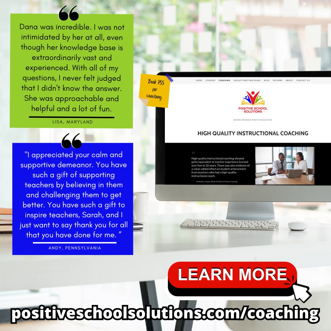 Research shows that reflection is a powerful tool in learning and is enhanced through coaching. We have a combined 25+ years coaching experience w/ teachers around the country &amp; are always excited to build new relationships! Learn more at positiveschoolsolutions.com/coaching
#alwayslearning