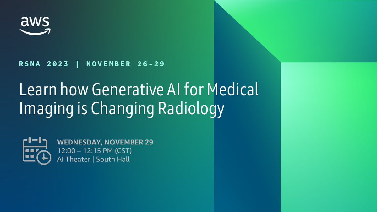 Gabe_Tech's tweet image. Join Ash Dhar, Medical Imaging Lead at AWS for a presentation on how Generative AI  for Medical Imaging is Changing Radiology. 
#AWS #RSNA #CloudComputing #GenerativeAI #AWSlifesciences #lifesciences #AWSforHealthcare #HealthcareTechnology bit.ly/3so9ZXj
