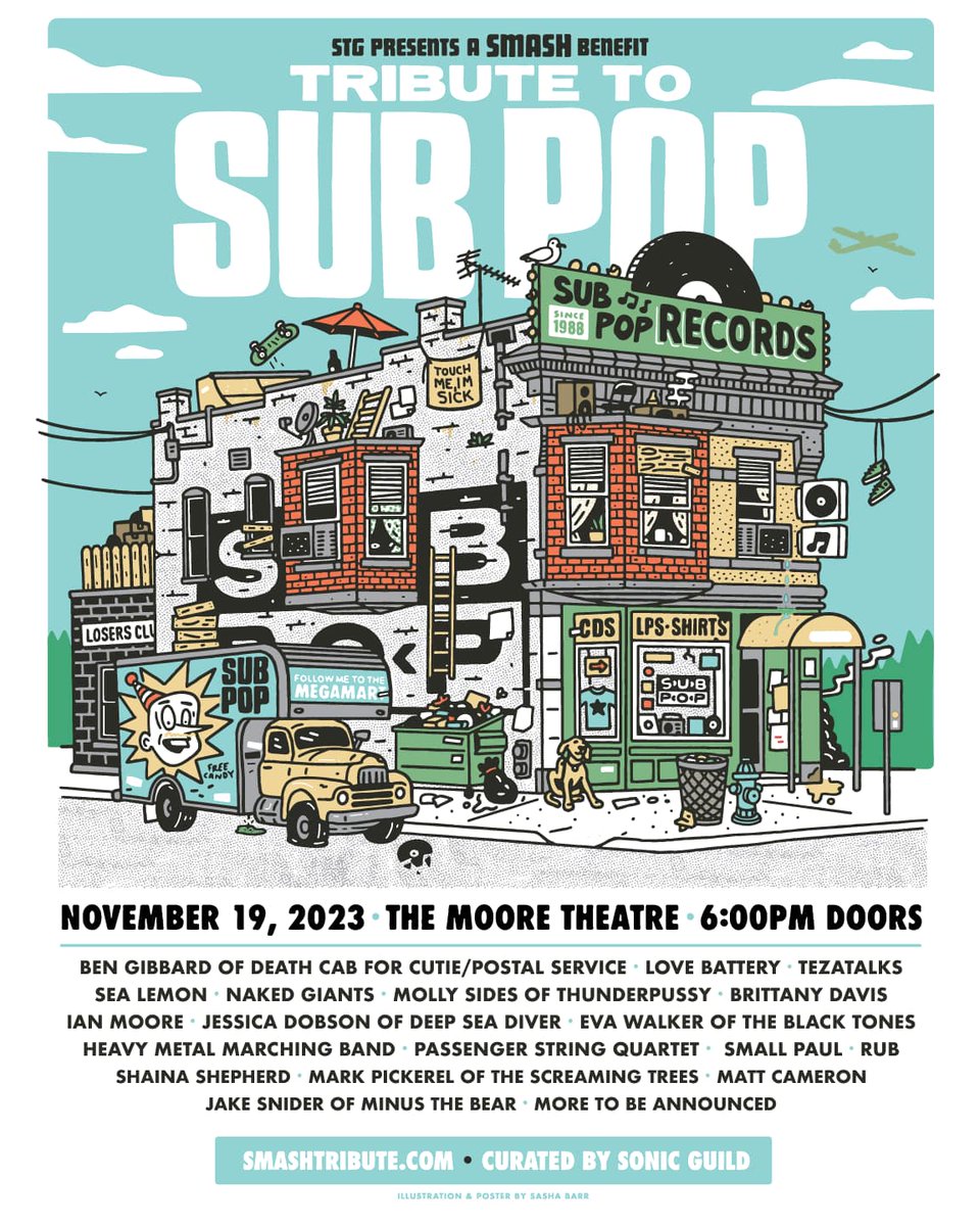 RubSounds's tweet photo. We are honored to be a part of @smash_access  benefit this Sunday at the Moore Theater! This year is a tribute to @subpop  so we'll be covering a very special Sub Pop artist! https://t.co/dU3E3aTReO