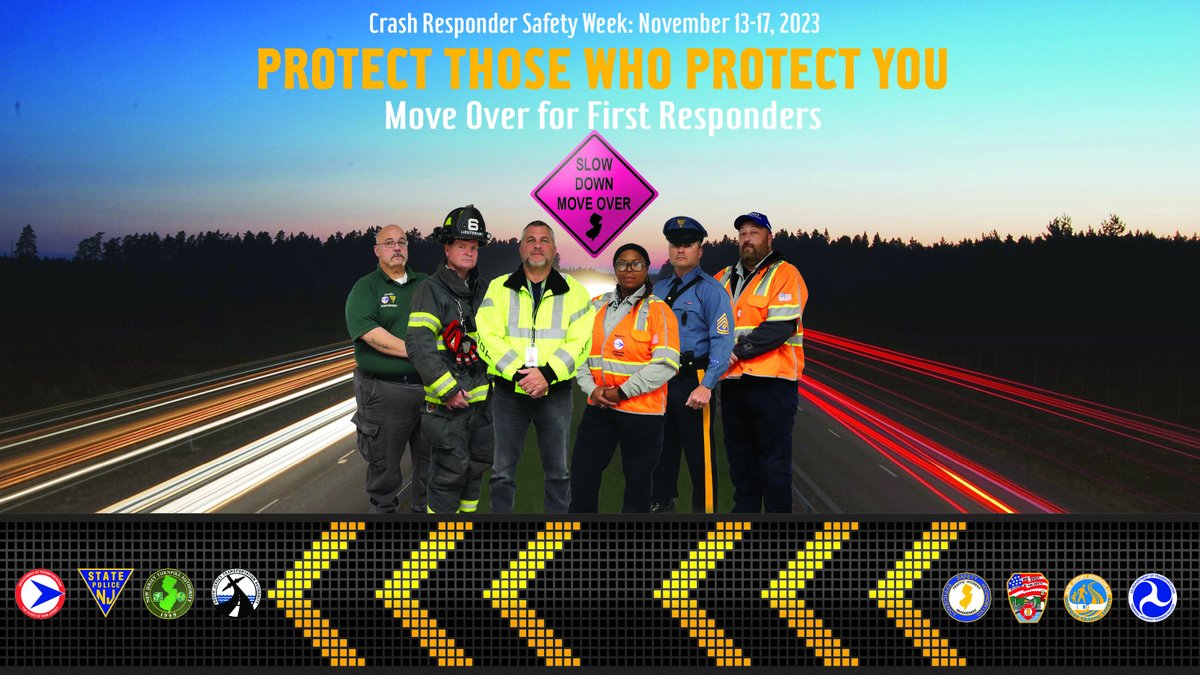 NewJerseyDOT's tweet photo. Crash Responder Safety Week (November 13-17) brings awareness to the dangers first responders face on our roadways each day and the simple steps everyone can take to keep our responders safe around traffic incidents. https://t.co/aokBIQ6XmV