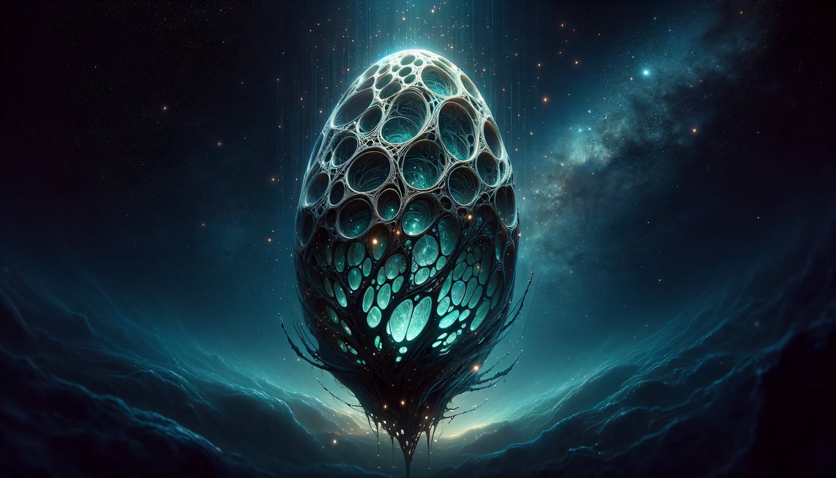 suddenseven's tweet image. Celestial Cocoon

#Celestial #Organic #Luminescent #Alien #Intricate #Otherworldly #Futuristic #Bioluminescent #Abstract #Sculptural #Cosmic #Glowing #Enigmatic #Complex #Dark #Unfamiliar #Galactic #Translucent #Shimmering #Orb #Elevated #Suspended #Flowing #Graceful #Silhouetted