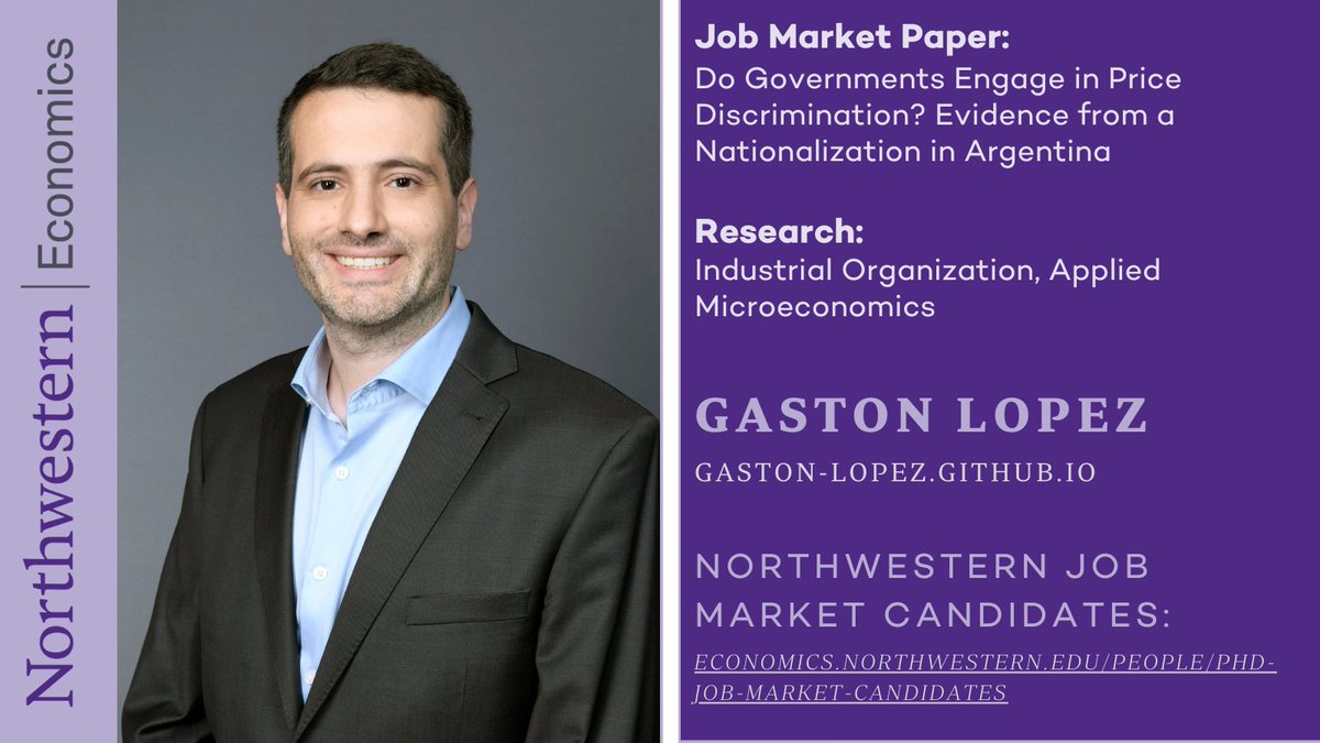 Northwestern Economics (@nueconomics) on Twitter photo Department of Economics PhD Candidate Gaston Lopez’s research interests are Industrial Organization, Applied Microeconomics. Learn more <a href="/gstn_lopez/">Gaston Lopez</a> other Northwestern Economics Job Market Candidates at economics.northwestern.edu/people/phd-job… Department of Economics PhD Candidate Gaston Lopez’s research interests are Industrial Organization, Applied Microeconomics. Learn more <a href="/gstn_lopez/">Gaston Lopez</a> other Northwestern Economics Job Market Candidates at economics.northwestern.edu/people/phd-job…