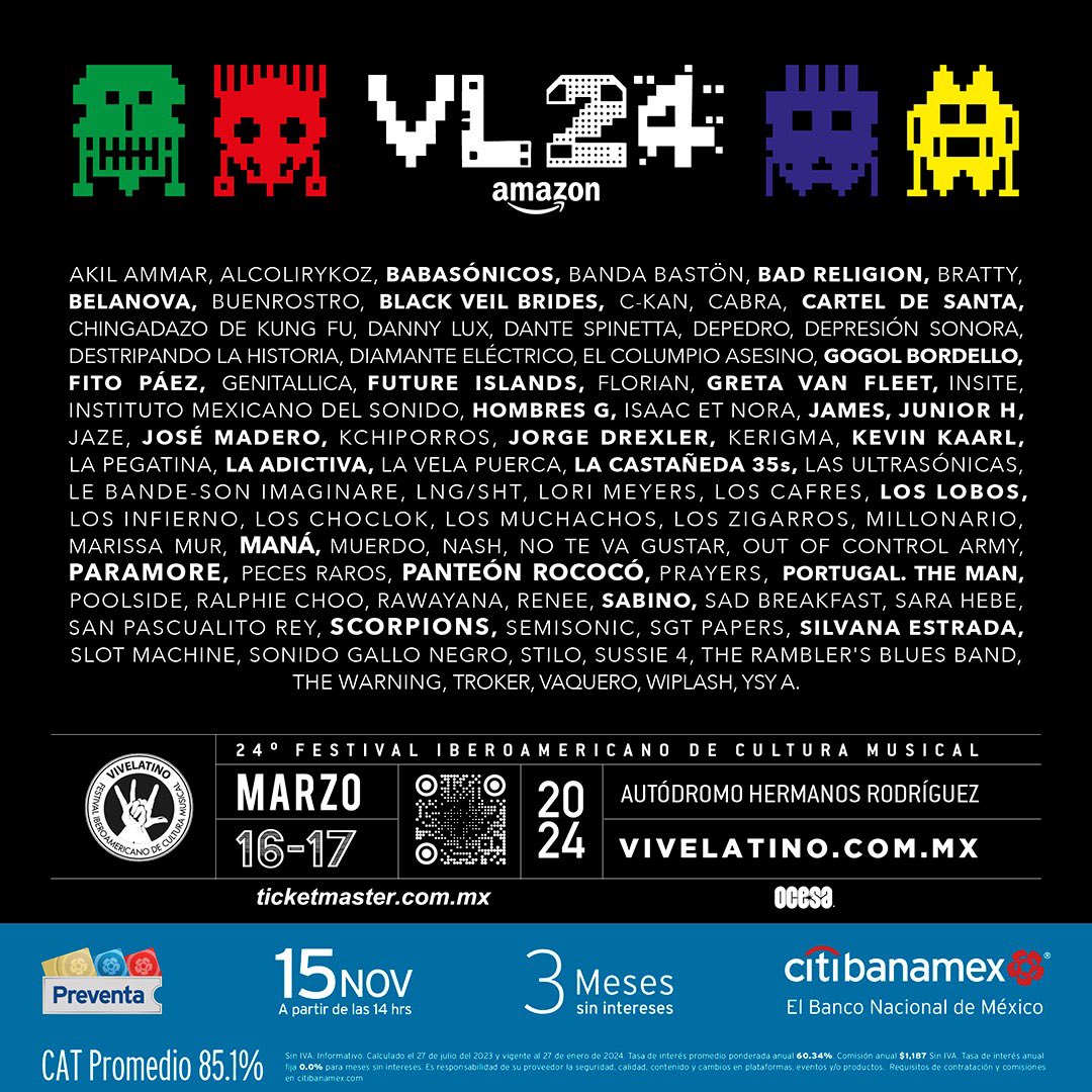 We are proud to announce that we will be playing at Vive Latino Festival, Mexico City in 2024 🇲🇽 🎟️ Pre sale: Wednesday 15th November at 2pm (CT time) 🎟️ General On-Sale: Thursday 16th November at 2pm (CT time) vivelatino.com.mx #VL24