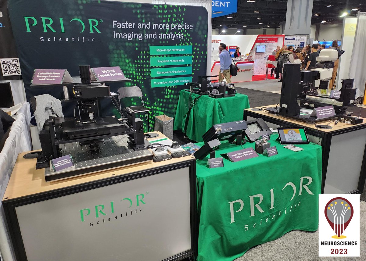 PriorScientific's tweet image. We are excited to see everyone today at Booth #2418 at Neuroscience 2023 in Washington, D.C. We will have some of the latest advancements in microscope automation and nanopositioning piezo products on display. Stop by and say hello! #SfN23