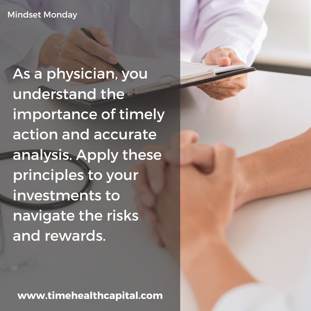 TimeHealthCap's tweet image. 💼 As a physician, your skills in timely action and accurate analysis are invaluable. Now, let's channel these strengths into your investment journey! 🚀 Understand the risks, reap the rewards, and watch your financial health thrive just like your patients. #MindsetMondayTHC