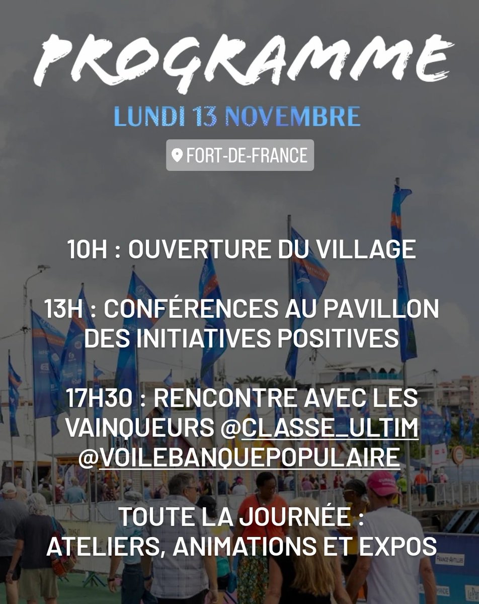 Programme des animations à <a href="/fdfville/">Fort-de-France Ville</a> 📆

Retrouvez tous les temps forts du village arrivée de la #TransatJacquesVabre Normandie Le Havre à <a href="/lamartinique/">La Martinique</a> sur 👉 bit.ly/agendaFDF2023

#Routeducafé