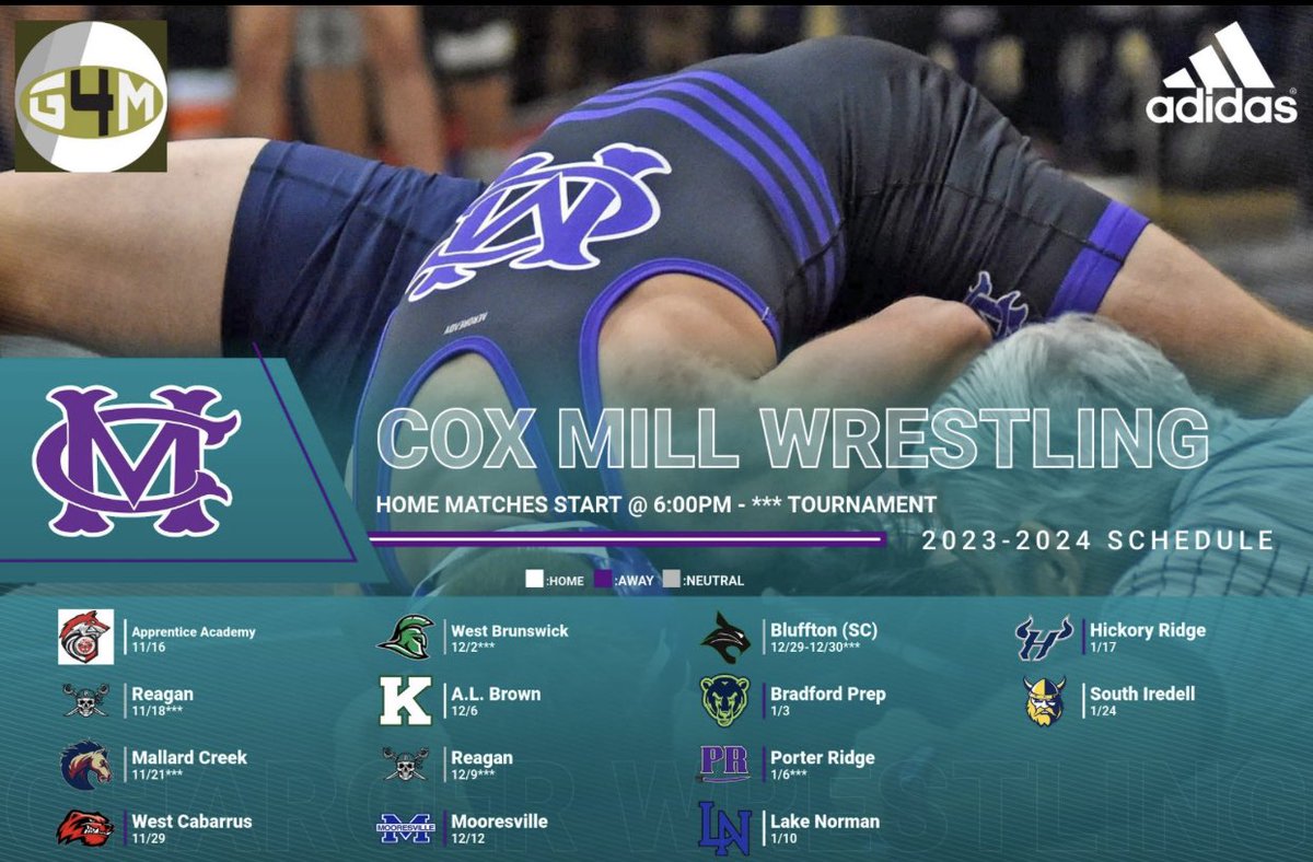 Cox Mill 23-24 Wrestling Schedule 🤼‍♂️ 

#BuiltAtTheMill #MillMentality