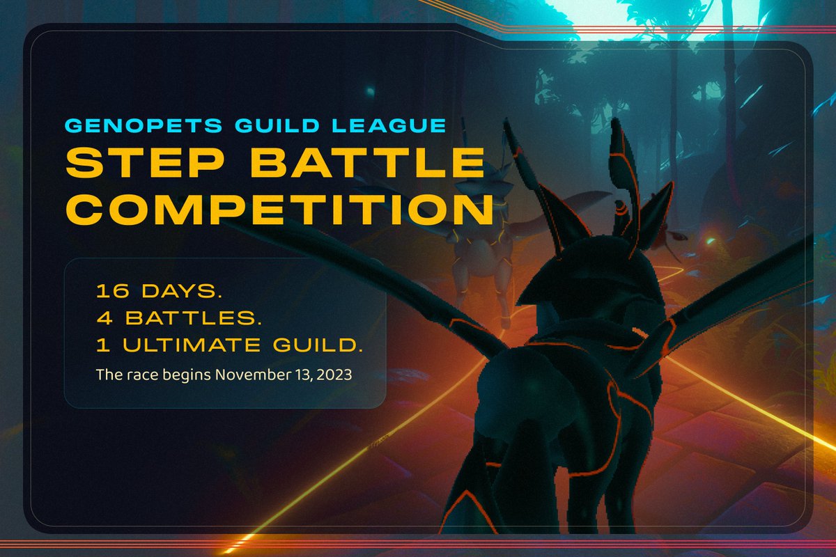 We are taking step battles to the next level with the launch of the first-ever GUILD LEAGUE 🔥

4 community guilds <a href="/EruminaOfficial/">EGG 公式アカウント</a>, <a href="/GOEGuild/">GOE</a>, <a href="/LVE_guild/">LVE - Les Veilleurs d'Esoterra</a> and <a href="/pest_dao/">P.E.S.T - DAO</a> are ready to battle it out for the title of @Genopets' Step Champion Guild, along with some incredible prizes🏆