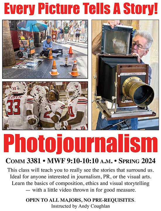 We have two really awesome classes this Spring that are open to all majors!

Feature Writing is COMM 3330 and Photojournalism is COMM 3381

Our very own Andy Coughlan is teaching both! And if you didn't know - he's the Director of Student Publications at the University Press!
