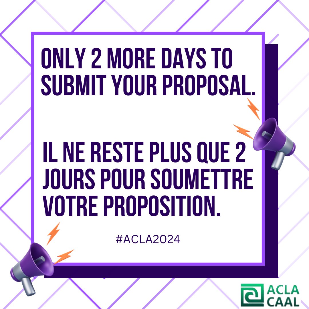 Proposal Submission Link: aclacaal.org/call-for-paper… Lien de soumission de proposition: aclacaal.org/fr/call-for-pa…