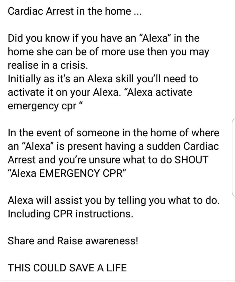 Sharing for awareness 
“Alexa Emergency CPR”
#alexaemergencycpr #cpr #alexa #awareness