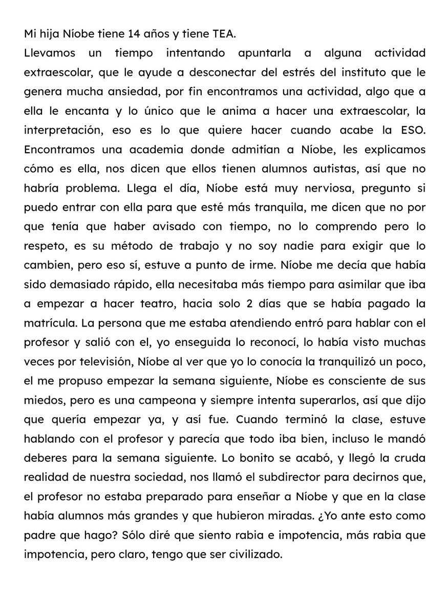 hardriancore's tweet photo. @AADPC @diariARA @samantavillar Níobe es queda sense classes de teatre per tindre TEA. Tornem a la realitat de la nostra merda de societat.
Níobe se queda sin clases de teatro por tener TEA. Volvemos a la realidad de nuestra mierda de sociedad. https://t.co/nCYMaxtbku