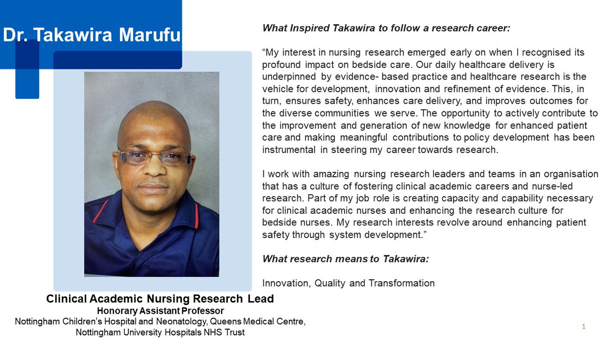 This week the SPDMC (Research) share more inspirational stories of nursing research leaders💫  Visit bit.ly/4920I7J to view the carousel of role models. Today, @takamarfufu inspires us!  <a href="/drjoanne_cooper/">Jo Cooper RN PhD FAAN💙</a> <a href="/maxton_fiona/">fiona maxton</a>  @CalvinMoorley <a href="/LynnMacD89/">Lynn MacDiarmid RN💙#ProtectNurse</a> <a href="/RosalynnAustin/">Dr Rosalynn Austin RN</a> <a href="/2tbueser/">Dr Tootie Bueser💙</a>