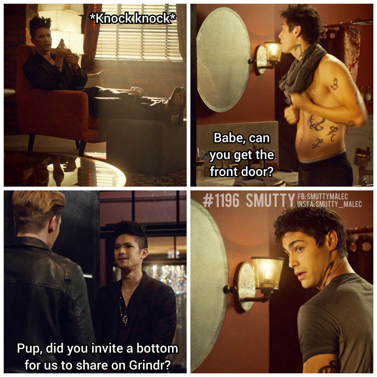 MalecSmutty's tweet photo. #1196 Caption Challenge- What does Alec say next? 🤣😉
#shadowhunters #shadowhunterstv #malec #aleclightwood #magnusbane #matthewdaddario #mattdaddario #harryshumjr #shumdario #SaveShadowhunters #malace #jalec #jacewayland #jaceherondale #dominicsherwood #domsherwood https://t.co/fD543lQdlK