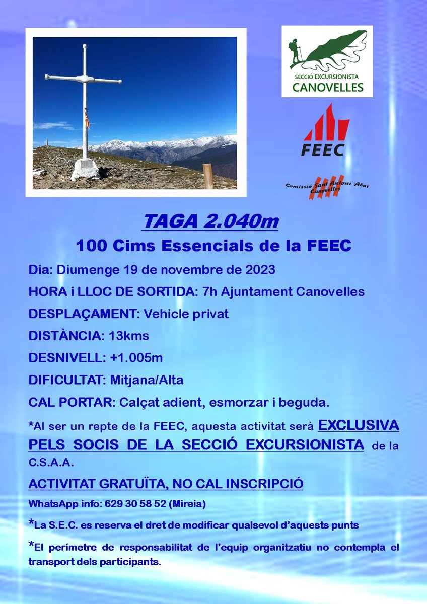 Vols pujar al Taga amb nosaltres? Doncs no t'ho pensis més i si encara no ets soci de la Secció Excursionista, fes-te'n ara i podràs venir! <a href="/lacomi/">comissió sant antoni</a>