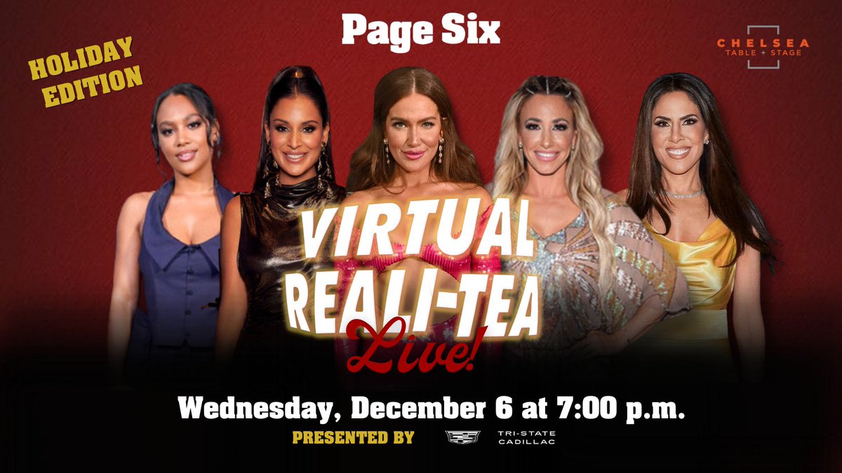 'Tis the season for 'VIRTUAL REALI-TEA' LIVE! December 6th at Chelsea Table and Stage with special guests: #RHONY stars Brynn Whitfield + Jessel Taank, #RHONY stars Danielle Cabral + Jenn Fessler & Winter House star Jordan Emanuel. Tickets here: trib.al/rZNHCK8
